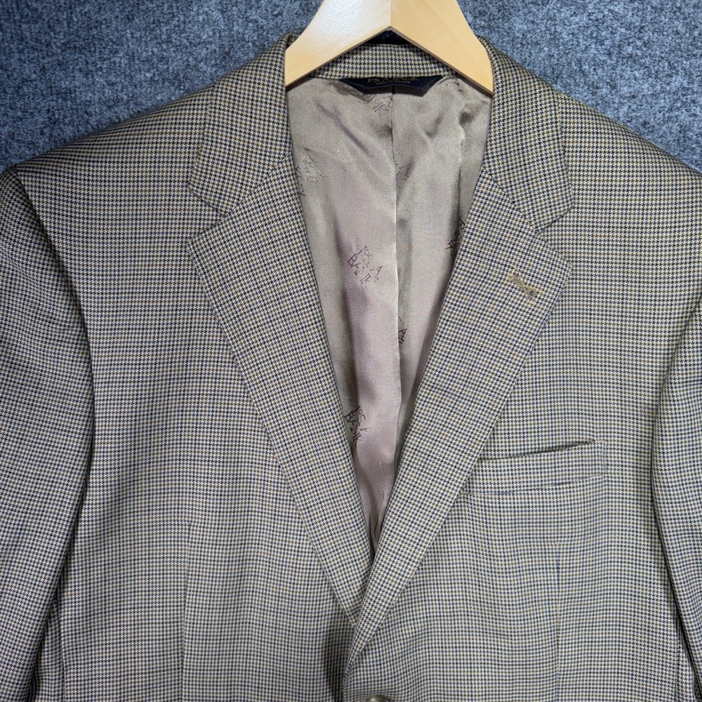 Jos. A. Bank Signature Gold Blazer Mens 44R Tan Silk Wool Houndstooth Sport Coat
